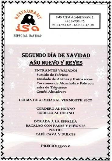 Segundo día navidad año nuevo y reyes en Restaurante Isa