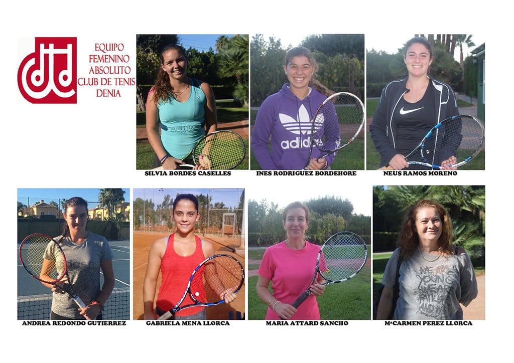 El Club Tenis Dénia sede del Campeonato por Equipos Absolutos Femeninos de la 1ª División valenciana 2 Cartel jugadoras del equipo femenino Absoluto del CT Dénia