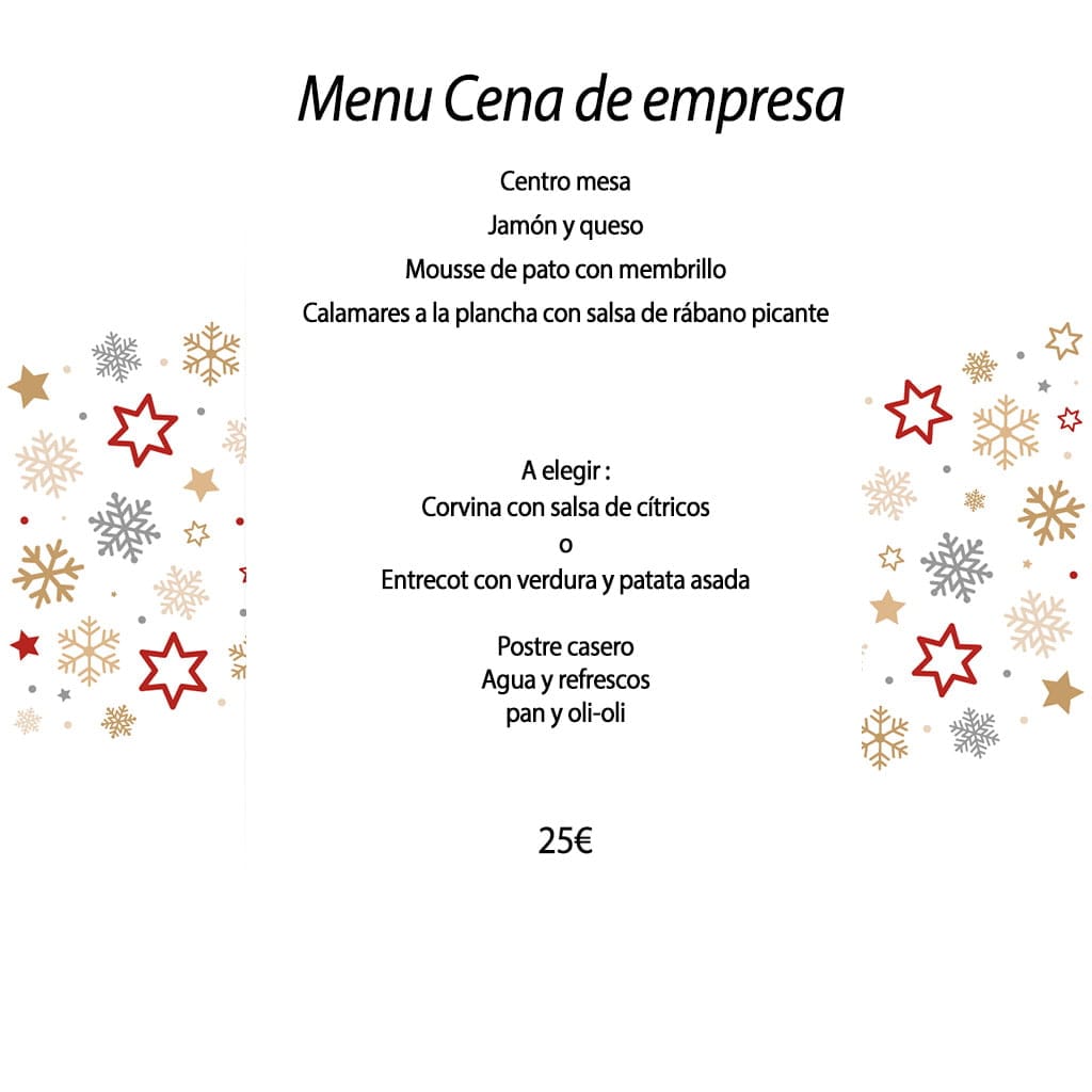 Menu 25 cena de empresa El Canto