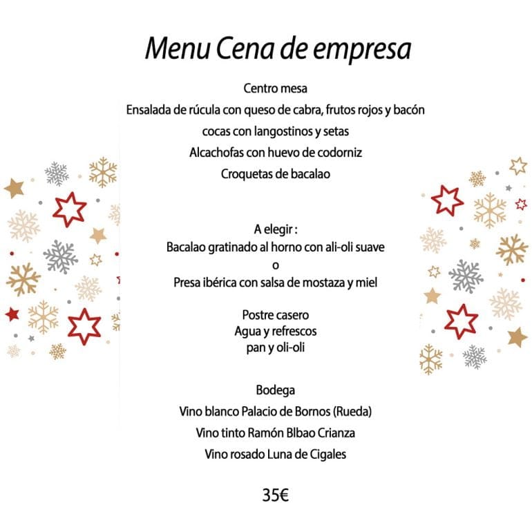Menu cena de Empresa El Cantó