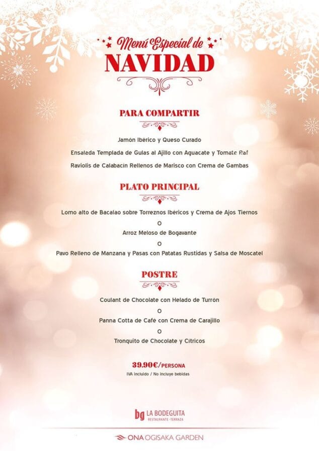 menu de navidad ona ogisaka garden