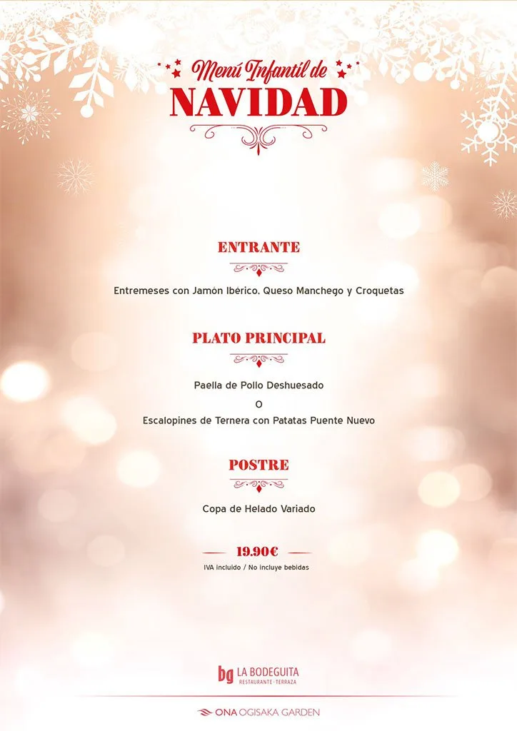 Menú infantil de Navidad Ona Ogisaka Garden