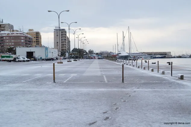 Estampa de Dénia tras la intensa nevada caída a primera hora de la mañana 33 el puerto con mucha nieve