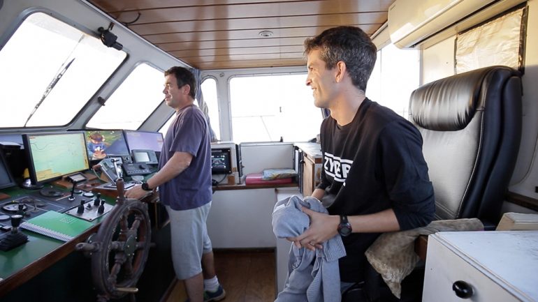Ripoll and Javier Mauricio Pinto on the boat