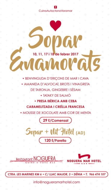 Menú de San Valentín Noguera Mar Hotel
