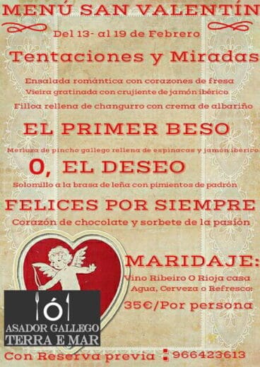 Menú de San Valentín Asador Gallego Terra e Mar