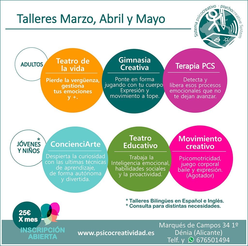 Marzo, abril y mayo vienen cargados de talleres para niños y adultos gracias a Psicocreatividad 1 talleres marzo abril y mayo psicocreatividad