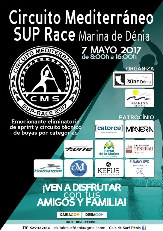El Club de Surf Dénia organiza una prueba del Circuito Mediterráneo Sup Race 2 cartel paddle surf en denia