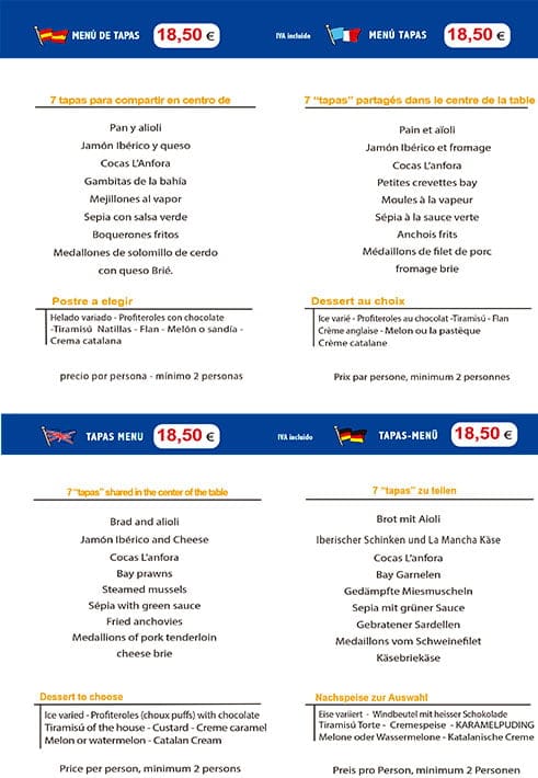 menu de tapas restaurante lanfora