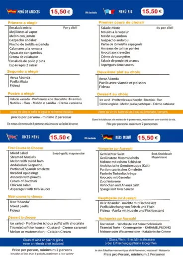 Menú arroz 15’50 Restaurante L’Anfora