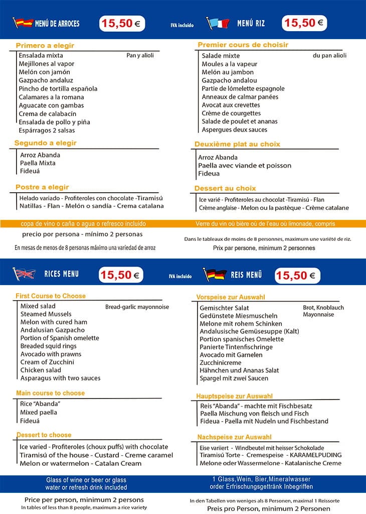 menu arroz 1550 restaurante anfora