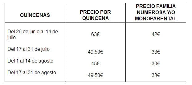 precio de vacances per a totes i tots 2017
