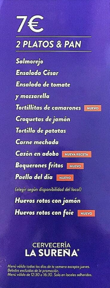 Elegir dos platos Cervecería La Sureña