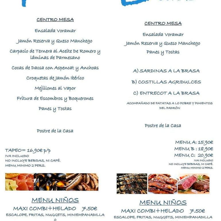 Menús centro mesa  Restaurante Voramar
