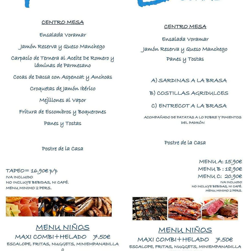 Menús centro mesa Restaurante Voramar - Dénia.com