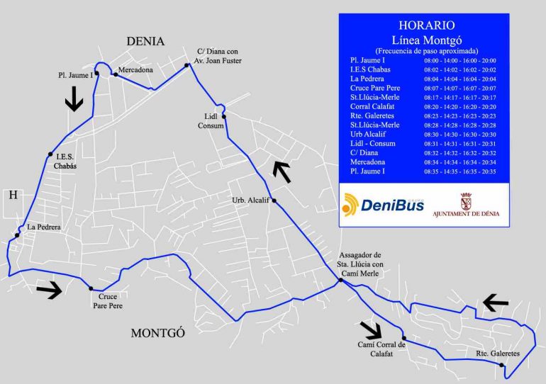 Bus route and stops to Montgó