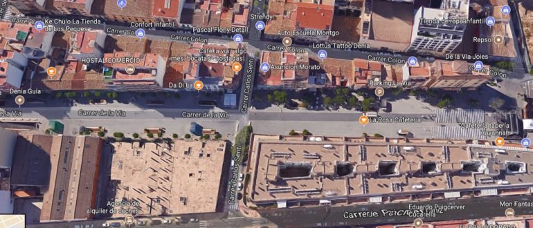 La calle La Vía vista desde el satélite de Google Maps