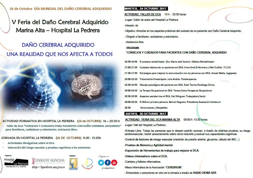 El Hospital de La Pedrera de Dénia organiza la V Feria de Daño Cerebral Adquirido en la Marina Alta 2 v feria del dano cerebral adquirido de la marina alta