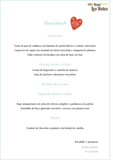 Menú de NAVIDAD 2017 Hotel Les Rotes