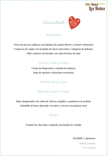 Menú de NAVIDAD 2017 Hotel Les Rotes