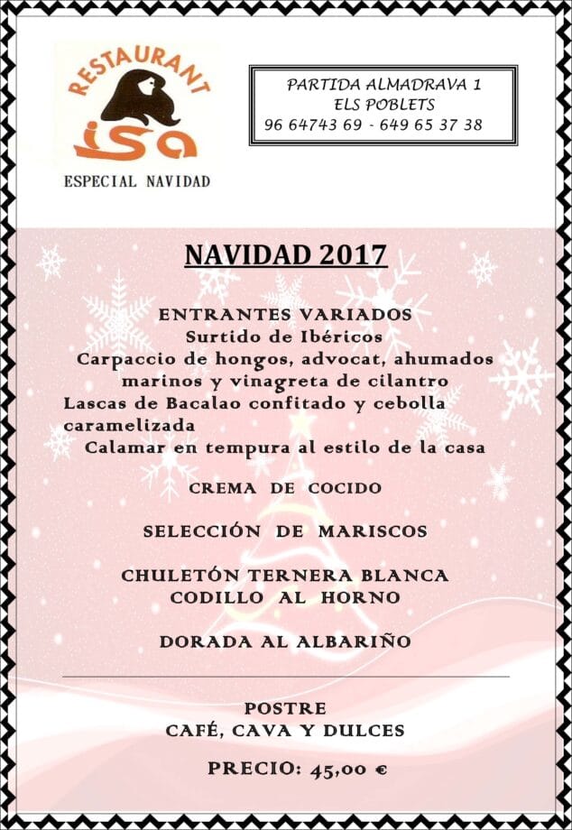 menu de navidad restaurante isa 2017
