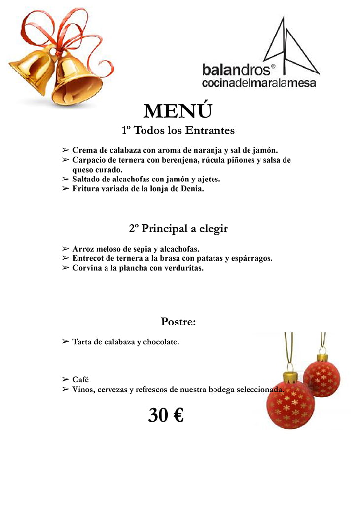 Menú empresas 2017 Restaurante Balandros