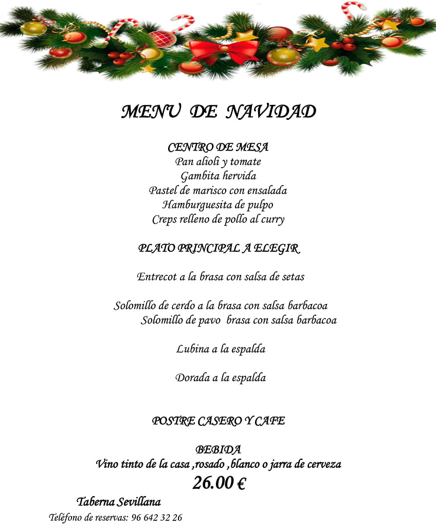 Menú navidades Taberna Sevillana