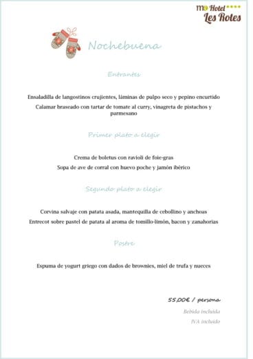 Menú de NOCHEBUENA 2017 Hotel Les Rotes