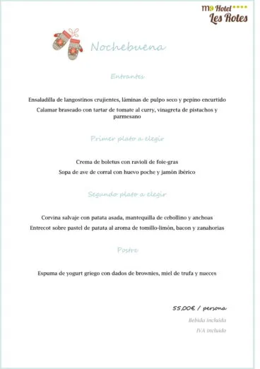 Menú de NOCHEBUENA 2017 Hotel Les Rotes