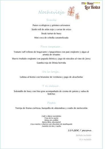 Menú de NOCHEVIEJA 2017 Hotel Les Rotes