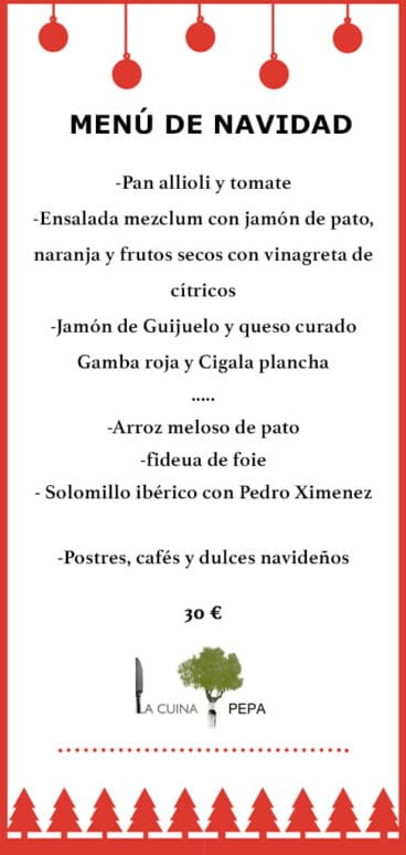 Menú de Navidad 2017 de La Cuina de Pepa