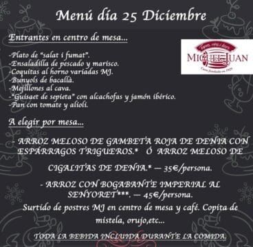 Menús de Navidad Casa Miguel Juan