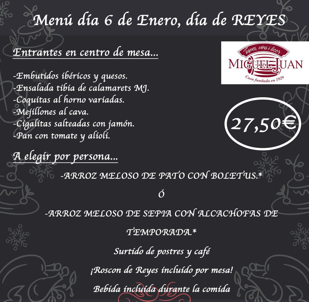 menus de Reyes 2017 Casa Miguel Juan
