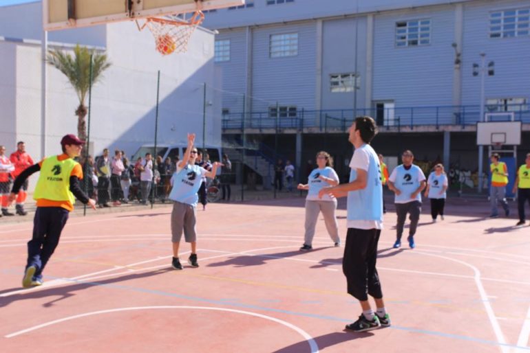 The basketball team during a match