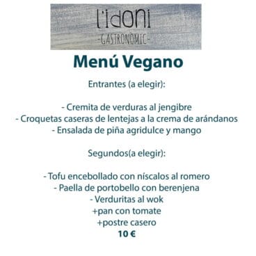 Menu Vegano L’idoni