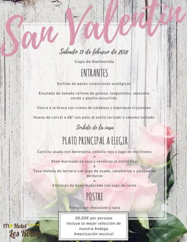 Menú – Día 17 febrero – San Valentín en Hotel Les Rotes