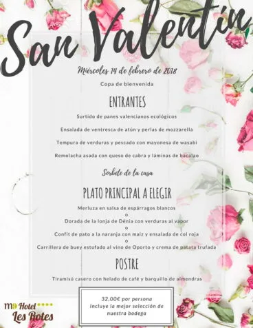 Menú San Valentín Hotel Les Rotes – 14 febrero
