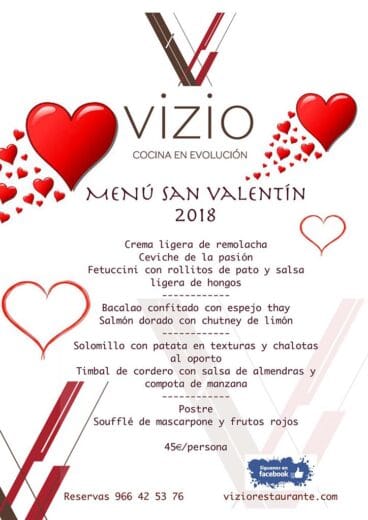 Menú de San Valentin Restaurante Vizio