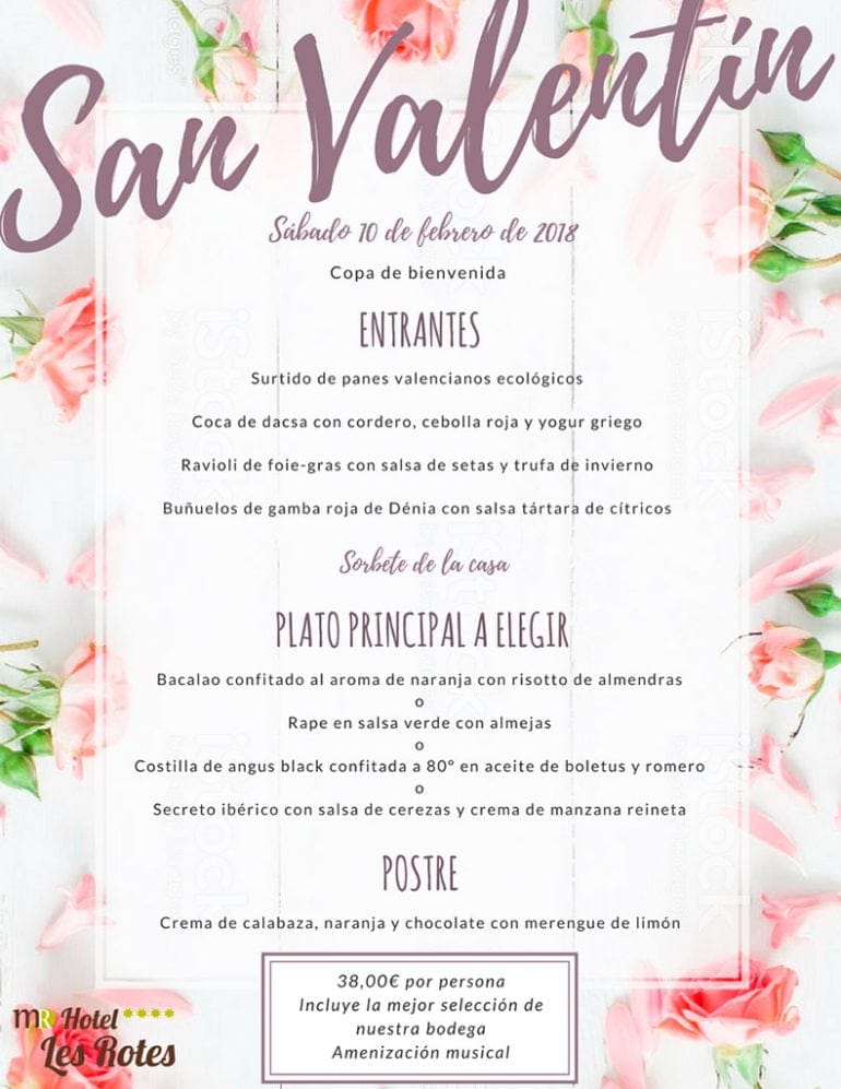 Menú San Valentín - Sábado 10 febrero - Hotel Les Rotes