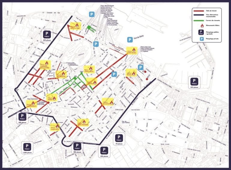 Cortes de calles en fallas de Dénia 2018