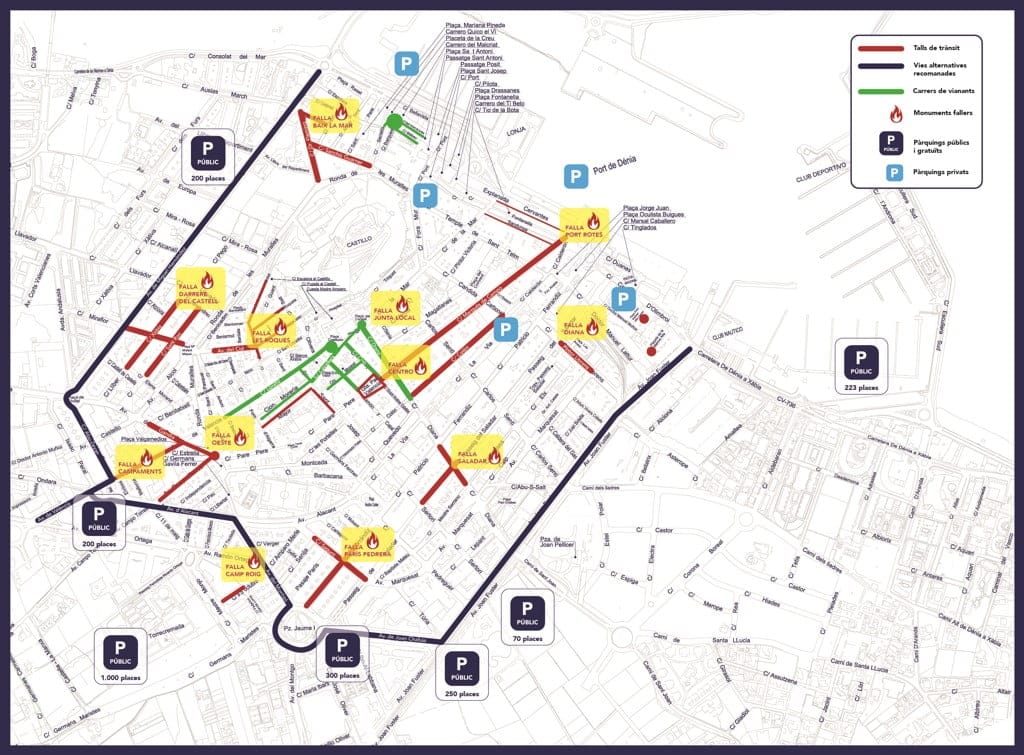 cortes de calles en fallas de denia 2018