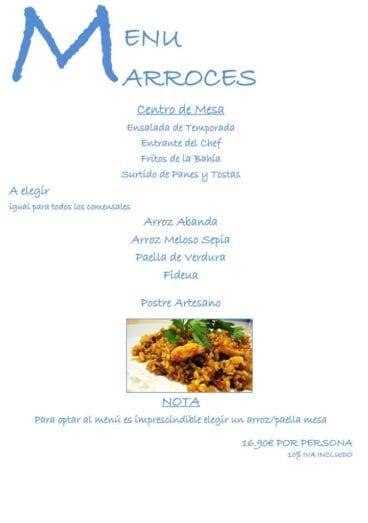 Menú arroces Restaurante Voramar