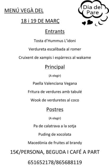 Menú vegano San José L’idoni