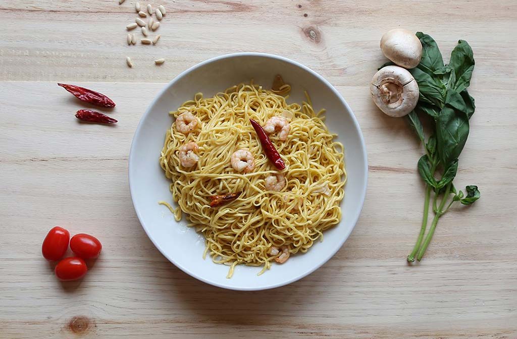 Spaghetti Peperoncino e gamberi La Tagliatella