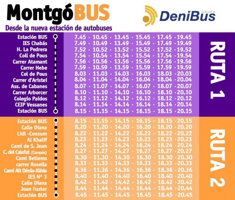 Horarios del autobús Montgó-Pedrera 2018