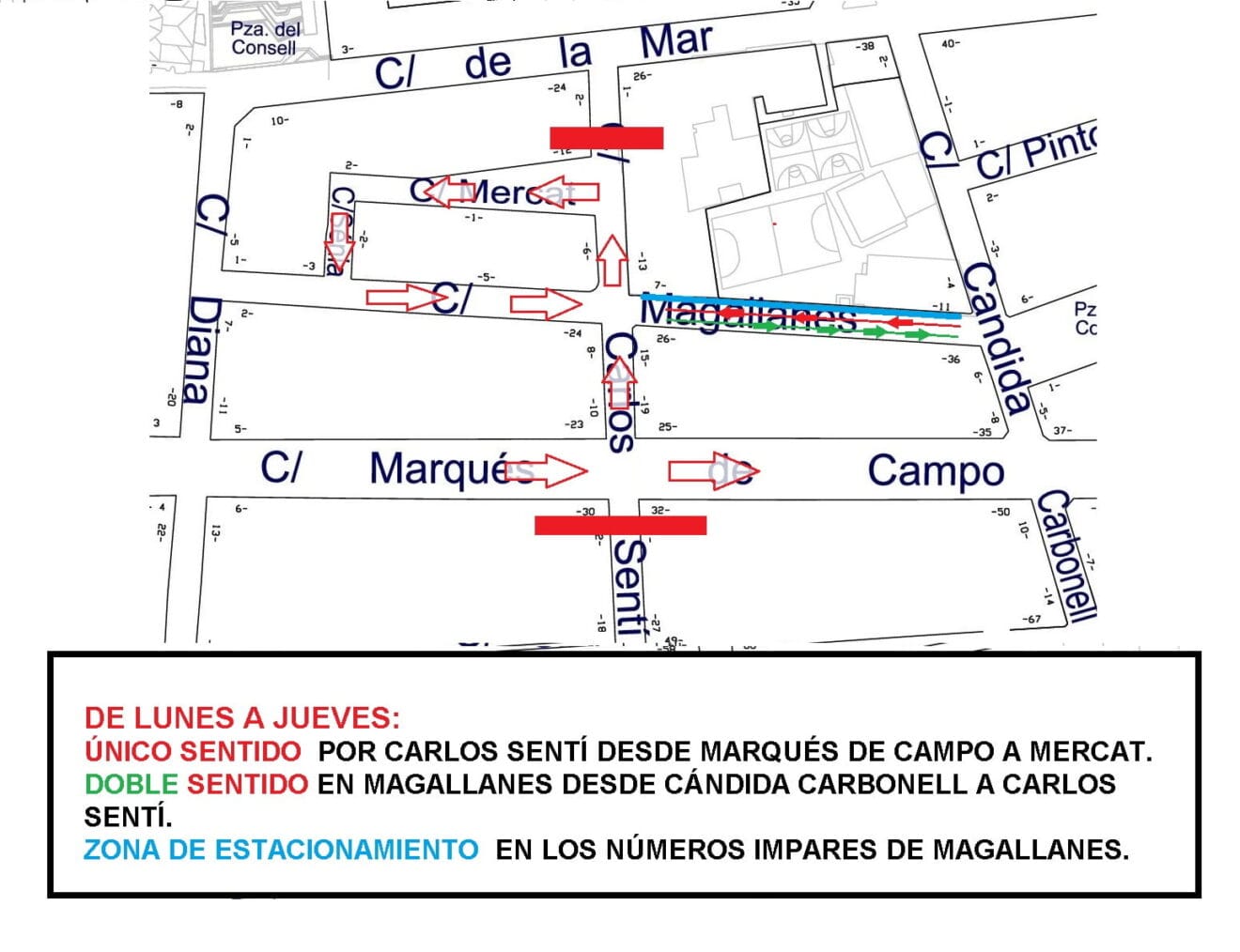 Plano de circulación de lunes a jueves