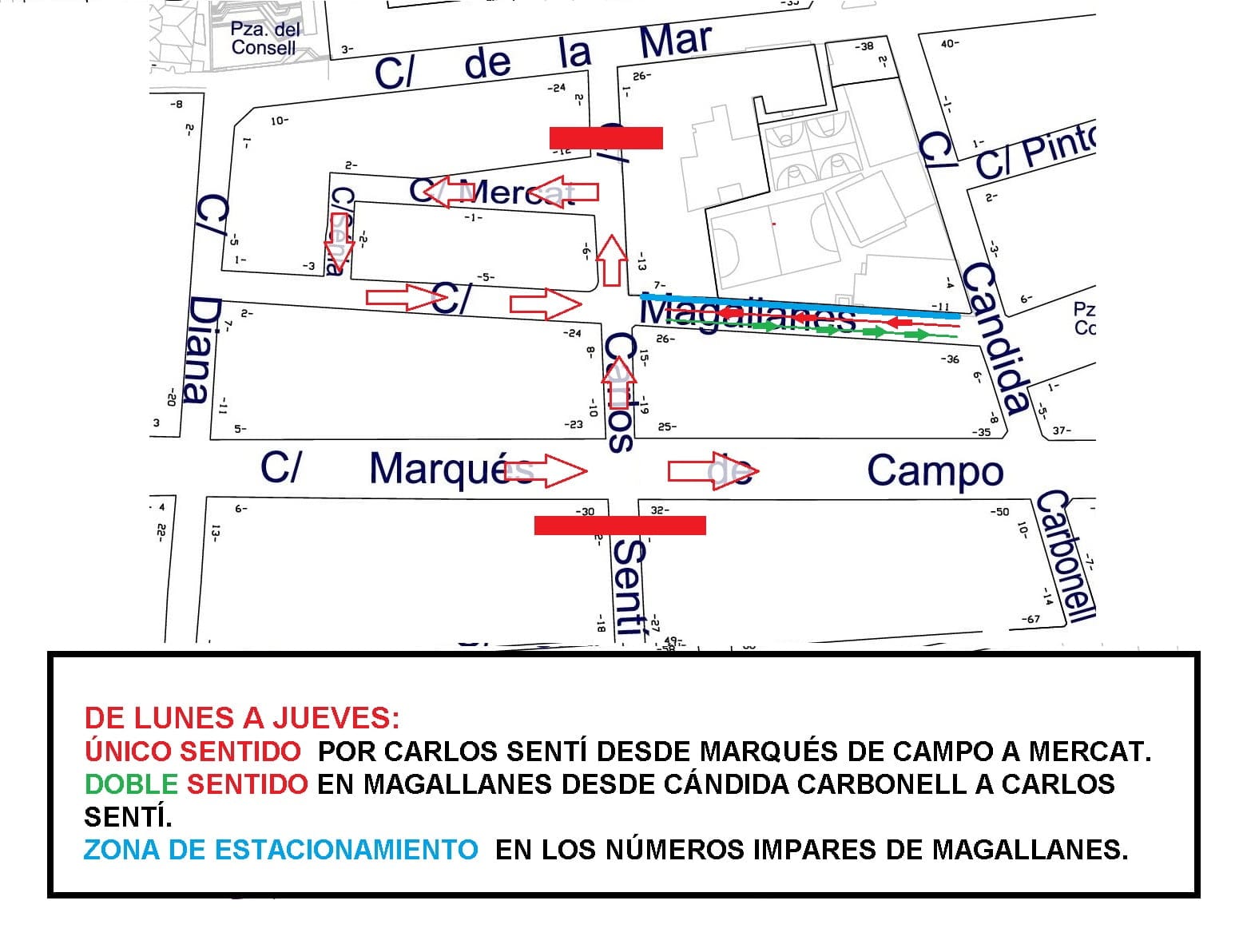 plano de circulacion de lunes a jueves