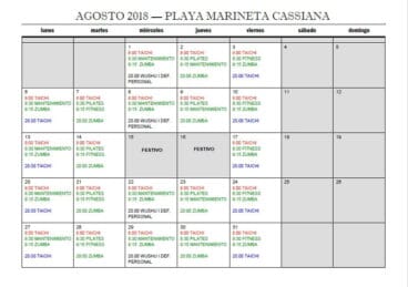 Horarios Deporte en la Playa Agosto 2018 – Marineta Cassiana