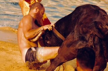 agafada a un home al bous a la mar