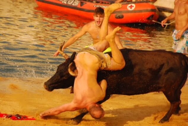 Un hombre de 35 años, herido en la sesión vespertina de los Bous a la Mar del día de la Santísima Sangre 3 el toro voltea al hombre